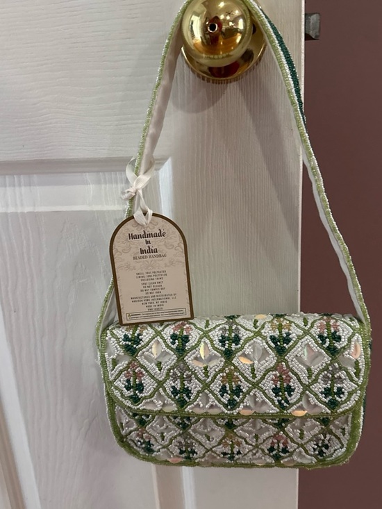& Other Stories Handbags - Handmade Beaded Green and White Shoulder Bag